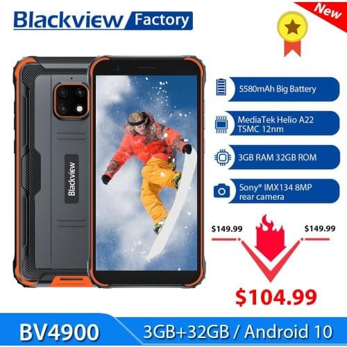 Blackview BV4900 Smartphone 3GB+32GB Android 10 IP68 Waterproof Mobile Phone 5580mAh 5.7'' NFC 4G LTE Rugged Cellphone