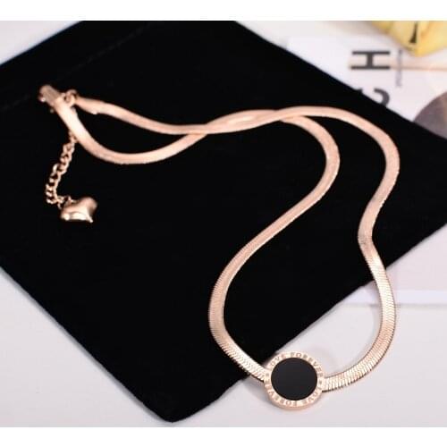 YUN RUO 2019 Hot Sell Rose Gold Color Black Round Choker Necklace Snake Chian Fashion Titanium Steel Woman Jewelry Never Fade