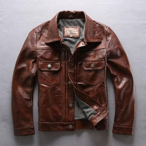 Factory 2020 New Men Brown Cow Leather Jacket Real Cowhide Casual Single Breasted Slim fit Jackets Winter Russia Coats