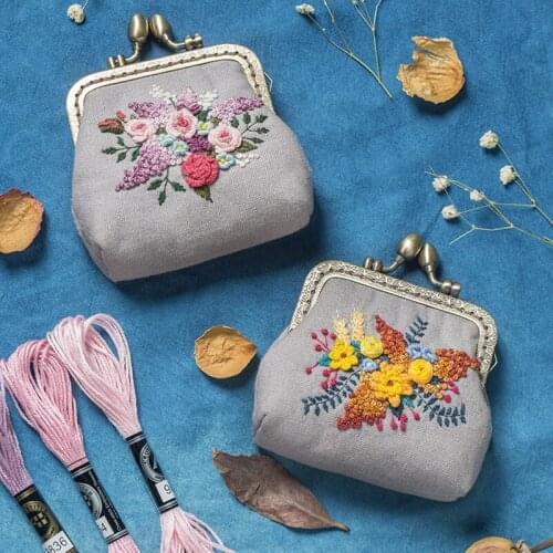 Women DIY embroidery coin bag small wallet self handmade gift material