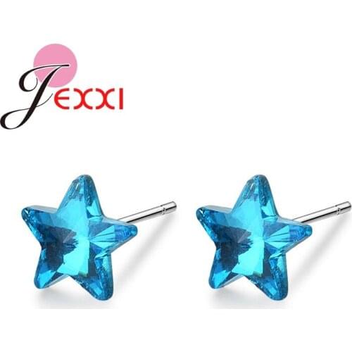 Popular Sprkling Star Inly Blue Water Cube Crystal Beautiful Shining Charm Women Earrings 925 Pure Silver Jewelry Top Sale