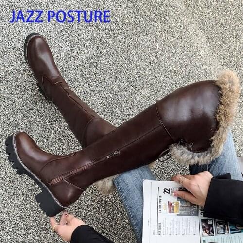 New winter boot women warm over-the-knee boots round toe Real rabbit hair ladies fashion thigh snow boots shoes waterproof botas