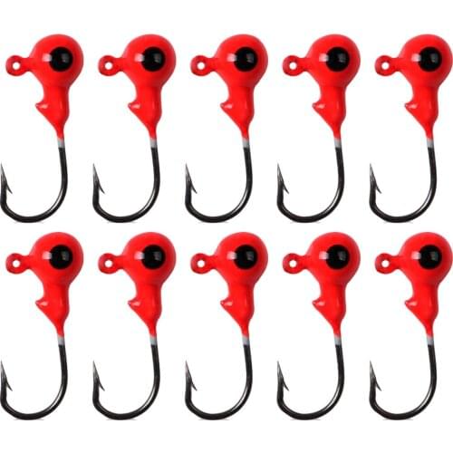 10Pcs/Set Fishing Hooks Red Lead Round Jig Head Fishing Lures Bait Hook wobblers Pesca Fish Bait Holder for Sea River Lake