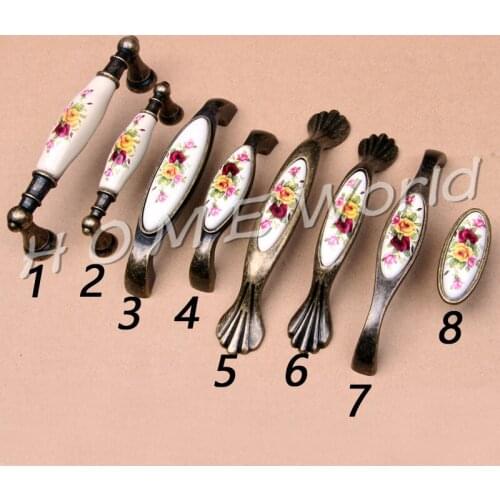 10Pcs/Lot Fashion Vintage Bronze Ceramic Door Handles Drawer Closet Pull Knobs Kitchen Chinoiserie Furniture Accessories
