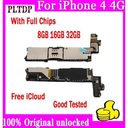 100% Original unlocked For iphone 4 Motherboard with IOS System for iphone 4 4g Logic board 8GB 16GB 32GB clean iCloud