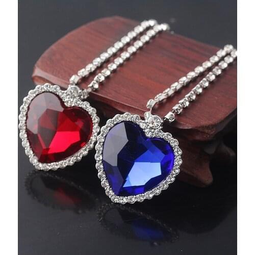 20PCS TITANIC Heart Of Ocean blue heart love forever pendant Necklace Sea Heart With Blue And Red Crystal Chain Party Jewelry