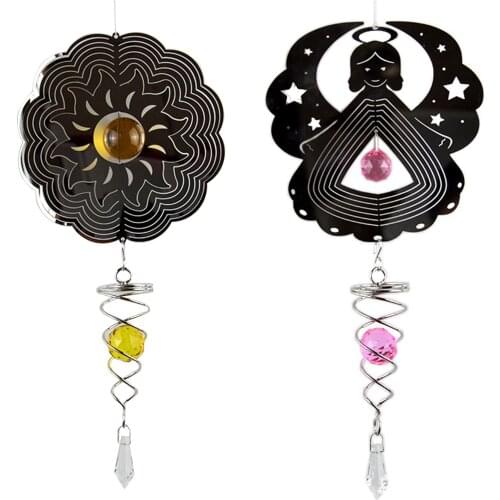 3D Metal Rotating Wind Chime Outdoor Wind Spinner Wind Chime Angel Sunflower Shape 3D Spinning Spiral Windchimes Home Decor