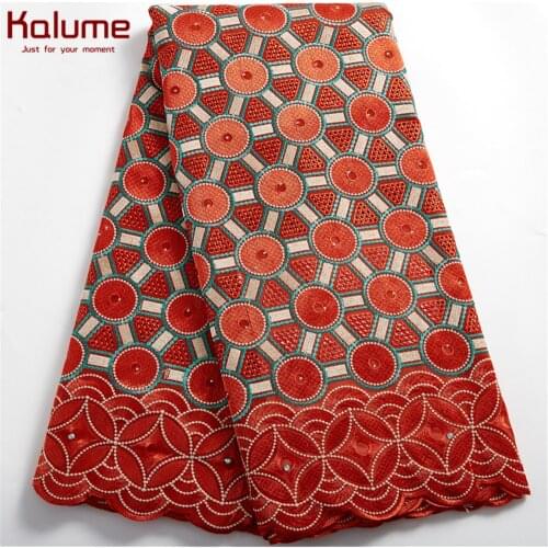 Kalume African Swiss Lace Fabric 5 Yard High Quality Red Swiss Lace Fabric With Stones Nigerian Lace Fabric For Diy Dress F2482