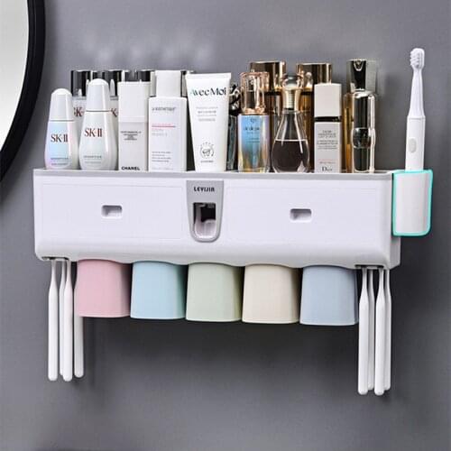 Automatic Toothpaste Squeezer Dispenser Toothbrush Holder With Cup Wall Towel Bar Storage Rack Organizer Bathroom Accessories