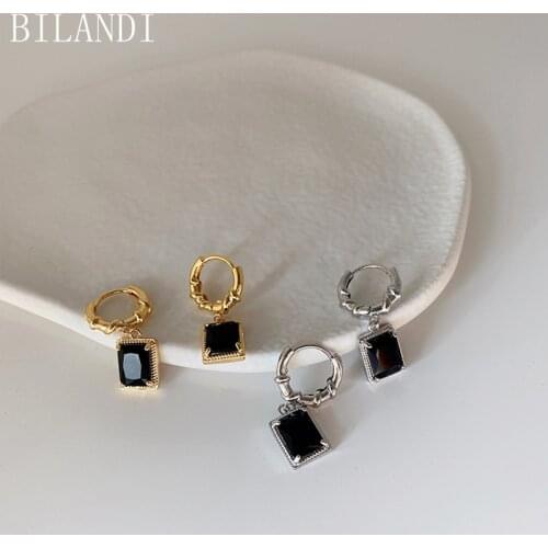 Bilandi Women Jewelry Black Earrings Popular Design Vintage Temperament Golden Silvery Square Drop Earrings For Girl Party Gifts