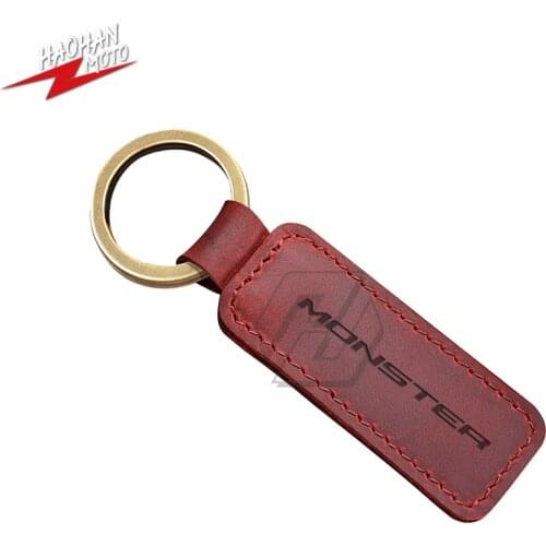 For Ducati 696 796 795 821 400 Monster Key Motorcycle Keychain Cowhide Crazy Horse Skin Key Ring