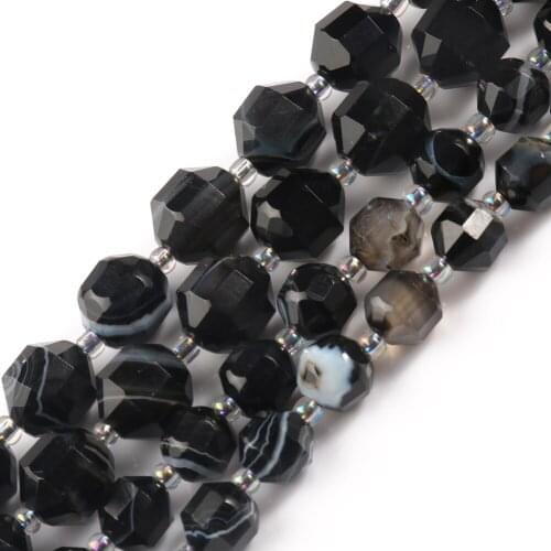 Natural Black Stripes Agates Stone Faceted Sharp Energ Loose DIY Beads for Jewelry Making Birthday Gift Bracelets 15'' Strand