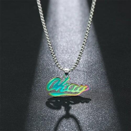 OKAY Necklace Letter Pendant Hip Hop Jewelry Rock HIPHOP Necklaces Quenched Color Stainless Steel Chain DJ Rapper Jewellery