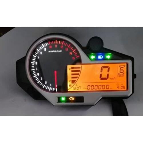 TKOSM Universal Motorcycle 15000RPM Digital LCD Odometer Speedometer Tachometer Instruments with Speed Sensor 1-6 Gear Motocycle