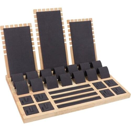 High Quality Wooden Velvet Jewelry Display Earring Display Stand Ear Stud Earrings Holder Rack Storage Case