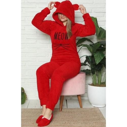 For women Red Meow Patterned Full Plush Pajamas set Turkish Made Stylish Design Welcome Quality Wink Attractive Trend 2021 Style fashion