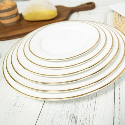 Golden Edge Dinner Plate Ceramic Porcelain Plate Steak Tray Snack Plate Service Tray Dessert Plates Kitchen Restaurant Tableware