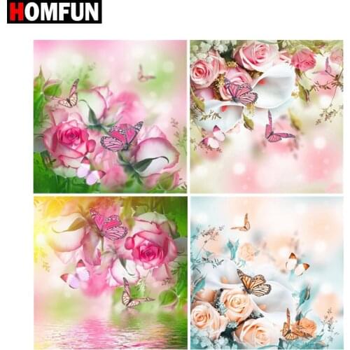 HOMFUN Full Square/Round Drill 5D DIY Diamond Painting "Butterfly rose" 3D Embroidery Cross Stitch 5D Home Decor Gift