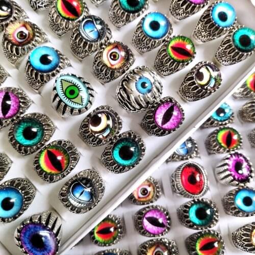 Bulk lots 50pcs Wholesale Mix Eye Ring Unique Design Evils Eye Silver Tone Ring Vintage Men Women Punk Jewelry 2021 New