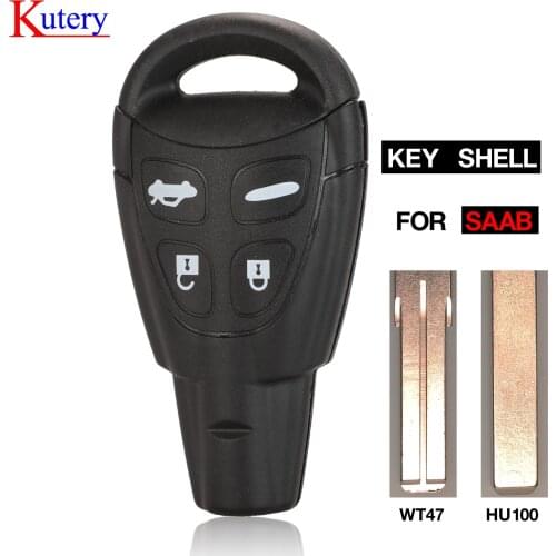Kutery Remote Car Key Shell For Saab 9-3 93 2003-2007 4 Button Uncut Blade Smart Card Replacement Keyless Fob Case
