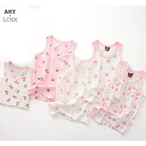 Summer Baby Undershirts Slub Cotton Kids Vest Boys Girls Sleeveless Floral Printed Camisoles Children underwear girl tank top
