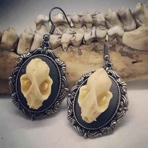 Bat Skull Cameo Earrings Gothic Victorian Goth Bat Skull Cameo Earrings Witch Dangly Earrings for Women