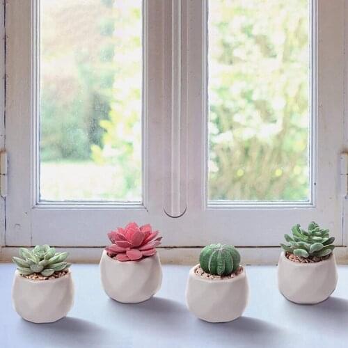 Mini Succulents Artificial Succulents Plants Artificial Mini Geometric Ceramic Plants in Pot Set of 4 Decorative