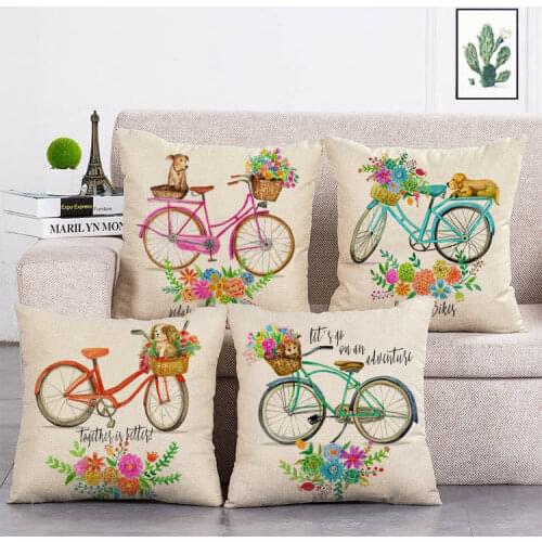 Fashion Cartoon Bicycle Pillow Case Flower Butterfly Tower Airplane Pattern Linen Pillow Cushion Cover Home Decoration T136