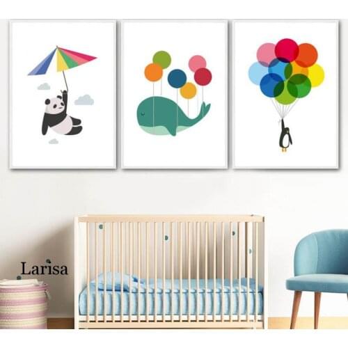 Cartoon Balloon Panda Whale Wall Art Canvas Painting Posters And Prints Nordic Poster Animals Wall Pictures Home Decor