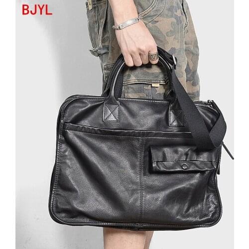 Mens Briefcases Retro Genuine Leather Handbag Leather Business Laptop Shoulder Bag Briefcase Black Cowhide Leather Luxury Men