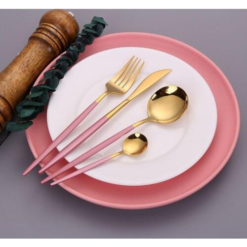 18/10 Stainless Steel Cutlery Set for Weddings Pink Gold Dinnerware Christmas Party Fork Spoon Knife Set Chopsticks Dropshipping