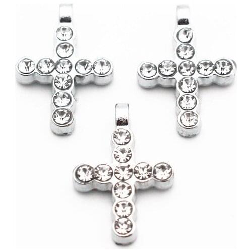 Newest 20pcs/lot Alloy Cross Crystal Dangle Charms Lobster Clasp Hanging Charm For Pendant Bracelet Floating Charms Jewelry