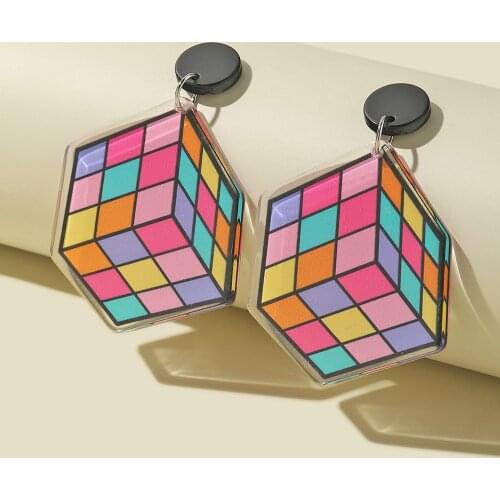 New Colorful Geometric Square Big Drop Earrings for Women Girls Acrylic Long Dangle Earrings Brincos Fashion Jewelry Accessories