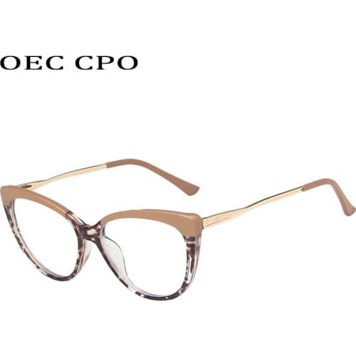 OEC CPO Ladies Optical Cat eye Glasses Women Prescription Eyewear Frame Female Vintage Metal Clear Lens Spectacles O1164