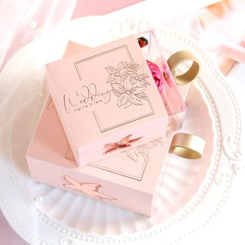 Gift Box Acrylic Drawer Wedding Candy Box Pink Gift Packaging Blue Flower Box Engagement Party Favors Small Boxes for Gifts
