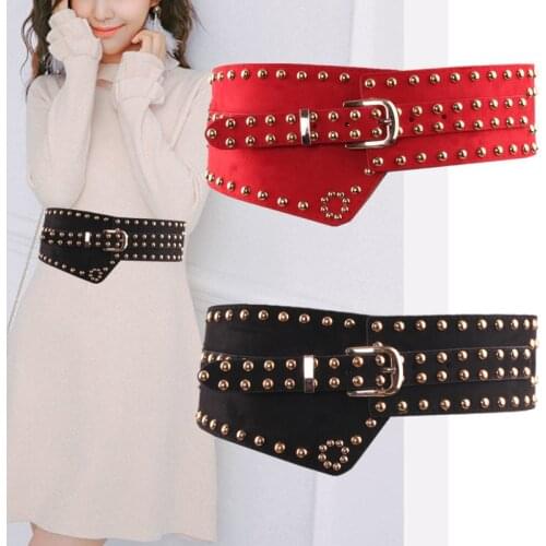Women Fashion Slim Corset High Quality Elastic Flannel Rivet Retro Width Waistband Female Dress Coat Fur Hige Waist Belt Accesso