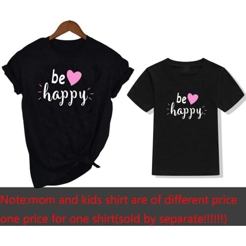 Happy Funny Family Matching Outfits Mother Daughter Short Sleeve Clothes Look Tshirt Mom and Me Baby Kids Clothes Baby Outfits