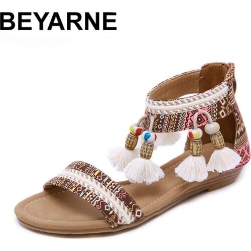 BEYARNE Size 42 Summer Women Artisanal National Sandals Tassel Flip-Flops Handmade Greek Style Boho Flip Flop Sandal Multi Size