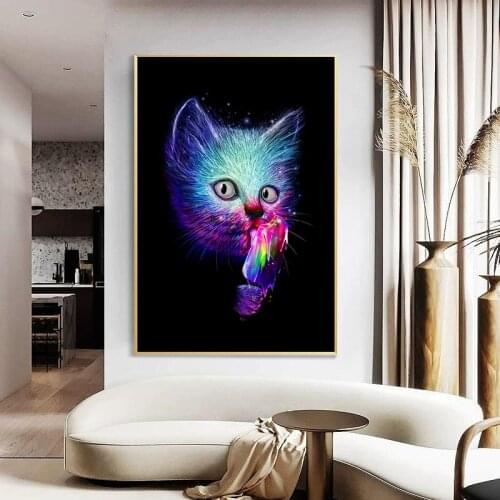 Nordic Wall Art Animal Posters and Prints Abstract Cat and Fish Canvas Painting Wall Pictures for Kids Living Room Decoration