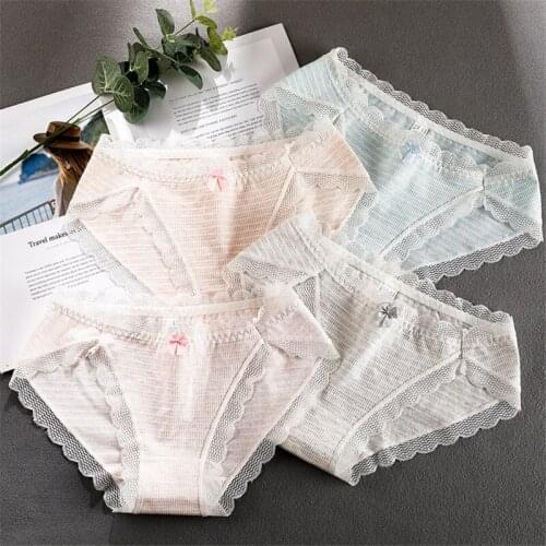 Sexy Cotton Panties Pretty Ladies Lace Breathable Briefs Cotton Crotch Low-Rise Cute Women Underwear Colored cotton Panties