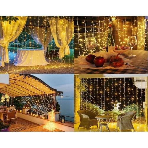 Warm White LED Curtain String Lights Christmas Fairy Lights Garland Outdoor Home For Wedding Party Garden Patio Decoration