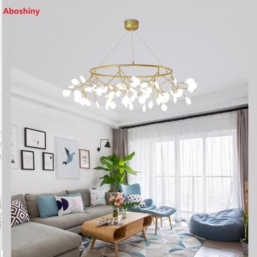 Led Modern Firefly Round Chandelier Light Stylish Tree Branch Pendant Lamp Decorative Circle Chandelies Hanging Led Pendant