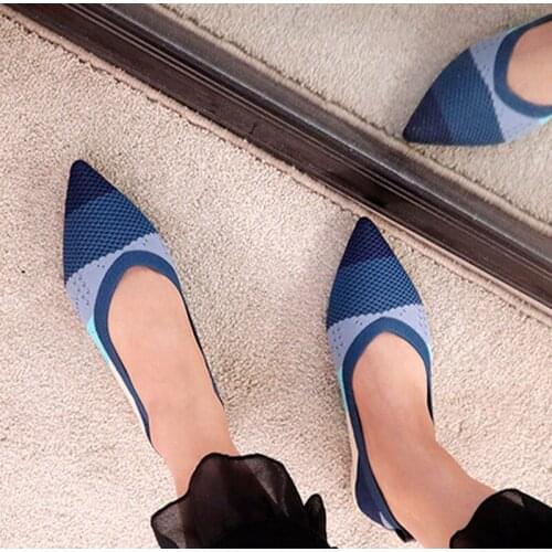 Women Pointed Toe Loafers Womens Knitted Moccasins Breathable Mixed Color Female Spring Flats Pregnant Woman Casual Shoe