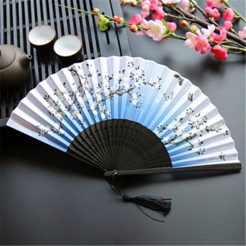 Chinese Vintage Style Hand Held Fan Bamboo Silk Folding Fan Dance Party Favor Wedding Supplies Art Craft Gift Home Decoration