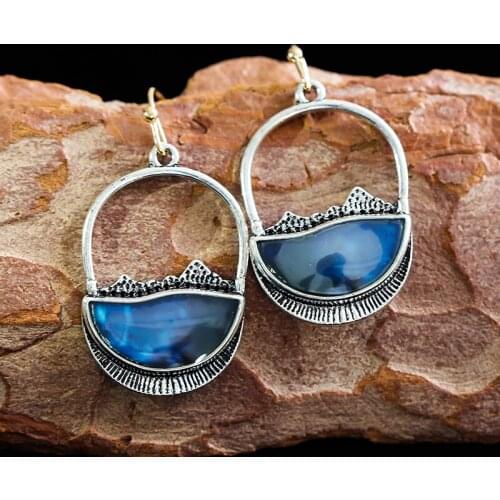 Vintage Deep Sea Dangle Earrings Bule Color Fashion Hollow Resin Bohemian Drop Earrings Geometric Jewelry for Women Best Gift