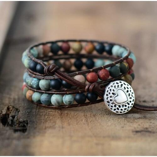 Vintage Leather Bracelets Matte Stone Wrap Bracelets Woven Multilayer Boho Charm Bracelet Handmade Jewelry Fashion Accessories