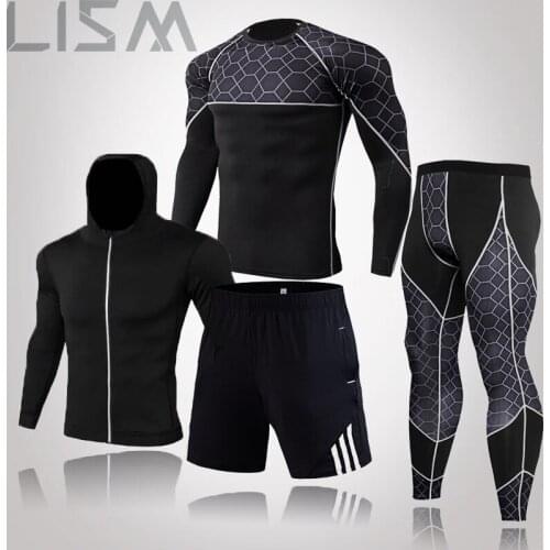 High Quality Leggings 4-piece Set For Mens Training Sportswear Suits To keep Warm Bottom Tights Running Suits Sportswear Sports