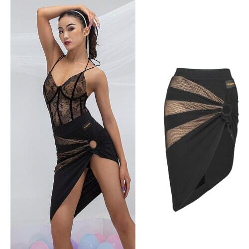 Latin Dance Skirt Female 2021 New Hollow Ring Irregular Skirts National Standard Skirt Professional Practice Clothes SL4964