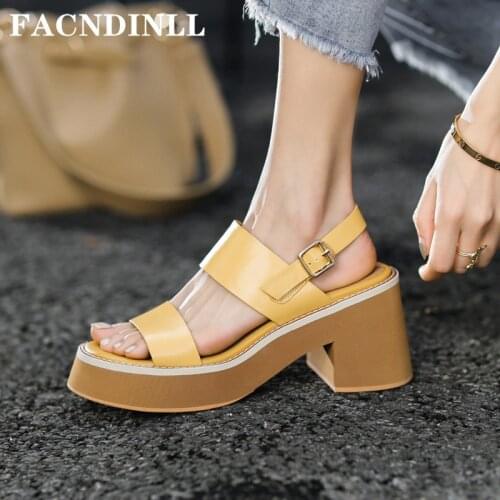 New Brand Shoes Woman Sandals Thick High Heels Genuine Cow Leather Ladies Dress Party Casual Rome Platform Shoes Woman Sandals