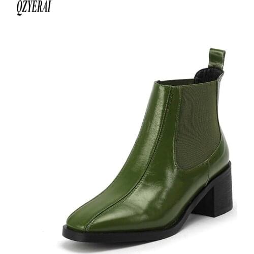 Genuine leather women boots Female boots Riding boots black green fashion Autumn winter Womens shoes Size 34-41